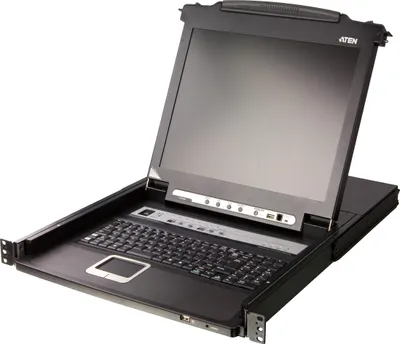 Produktbild von ATEN 8-Port PS/2-USB VGA Single Rail LCD KVM Switch, 43,2 cm (17"), LCD, PS/2, USB, VGA, US Englisch