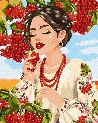 Produktbild von IDEYKA Malen nach Zahlen Roter Viburnum krizhanskaya 40x50 Ukraine mit Holzrahmen
