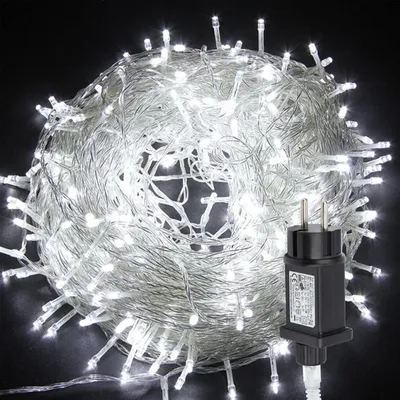 Obrázek produktu pro Izrielar 30M LED víla světla 300LEDs 8 režimů s paměťovou funkcí, vánoční strana zahrada provoz blikající hvězda efekt dekorace průhledný kabel studená bílá