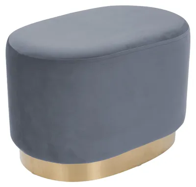Productafbeelding van Padiro ovale poef, 55 x 35,5 x 43 cm - Donkergrijs - Bekleding van polyester fluweel - Metalen voet