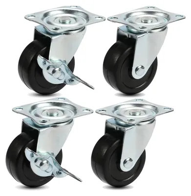 Produktbild von 4x Schwerlastrollen mit Bremse bis 200 kg belastbar - Lenkrolle 50 mm Transportrollen - Rollen mit Bremsen - Möbelrollen (4x Lenkrollen ∅5 cm)