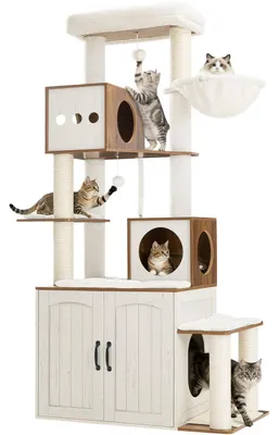 Produktbild von Kratzbaum mit Katzenklo Schrank 190 cm Weiß Braun