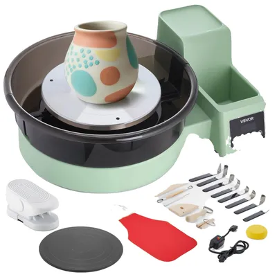 Produktbild von VEVOR Töpferscheibe, 35 cm Keramikrad Formmaschine, 60-300 U/min Geschwindigkeitsverstellbares Fußpedal, Verstellbares Hebeleg, Abnehmbares Becken, Komplettes Werkzeugzubehörset für Kunsthandwerk DIY, Weiß
