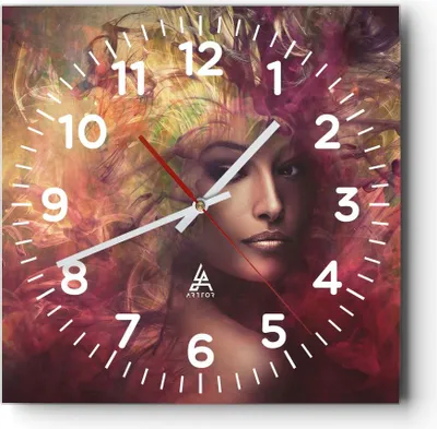 Produktbild von Wanduhr - Quadrat - Glasuhr - frau gesicht - 30x30cm - Schleichendes Uhrwerk - Lautlos - zum Aufhängen bereit - Dekoration Modern - Wanddekoration aus Glas - C4AC30x30-3736