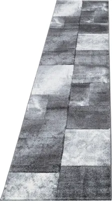 Produktbild von Teppich Läufer Wohnzimmer Grau 80x300 Kariertes Design aus Polypropylen