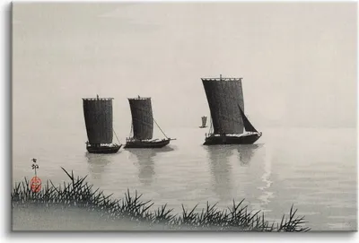 Zdjęcie produktu dla Reprodukcja Obrazu na płótnie Łodzie rybackie Ohara Koson 80x120
