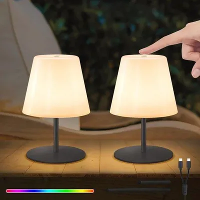 Productafbeelding van Dimbare LED-tafellampen set van 2 - Draadloos, USB-C Oplaadbaar, Warmwit/RGB
