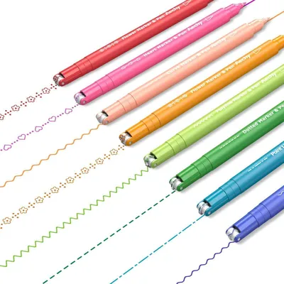 Produktbild von 8er Kurvenstifte Set Doppelspitze Musterroller Filzspitze 6 Muster 8 Farben