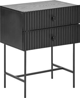 Produktbild von BELIANI Nachttisch Schwarz mit 2 Schubladen Geriffelte Fronten MDF Faserplatte Modernes Design Nachtschrank Aufbewahrungsmöbel für Schlafzimmer