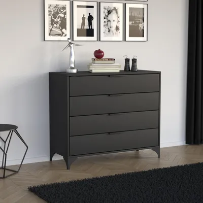 Produktbild von BEAUTYSOFA Kommode Home 100cm Schwarz, modernes Sideboard mit 4 Schubladen, Anrichte für Wohnzimmer, Schlafzimmer & Flur mit Griffen und Metallbeinen