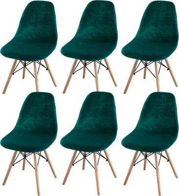 Produktbild von (6er-Set, Grün) Mid-Century Modern Esszimmerstuhlbezüge, Armlose Stretch-Loungestuhlbezüge, für Küche, Büro, Esszimmer und Wohnzimmer