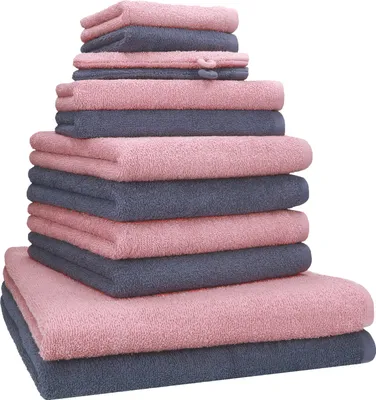 Produktbild von Betz 12-tlg. Handtuch-Set BERLIN 2 Liegetücher 4 Handtücher 2 Gästetücher 2 Seiftücher 2 Waschhandschuhe 100% Baumwolle – Farbe: lotus / dunkelgrau