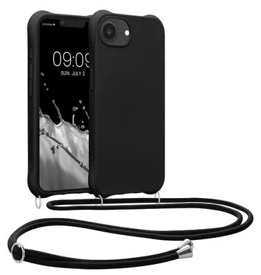 Produktbild von kwmobile Necklace Case kompatibel mit Apple iPhone 17e / iPhone 16e Hülle - Cover mit Kordel zum Umhängen - Silikon Schutzhülle Schwarz