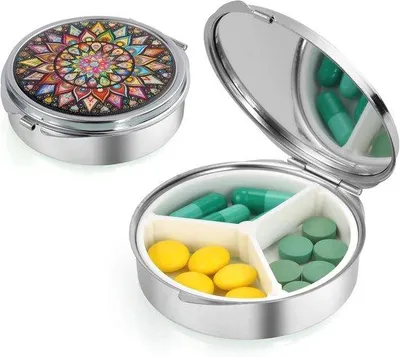 Produktbild von Famanu Pillendose Organizer mit Spiegel - 3 Fächer für Vitamine und Medikamente