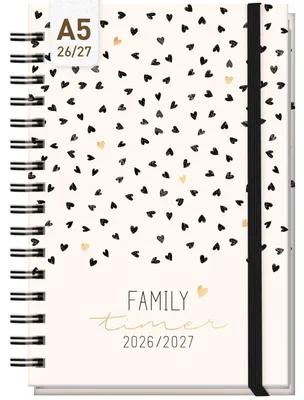 Produktbild von Family-Timer 2026/2027 / 17 Monate / A5 / Golden Hearts / Häfft-Verlag