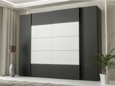 Image de Armoire - Noir / Blanc - 2 portes battantes + 2 portes coulissantes - L270,3 x P61,2 x H210,5 cm - NARAGO