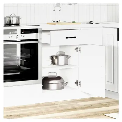 Produktbild von Küchenunterschrank Kalmar Weiß aus Holzwerkstoff, Spülenunterschrank, Küchenschrank, Lagerschrank, Unterschrank für die Küche