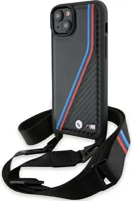 Obrázok produktu pre Puzdro Bmw M Edition Carbon Tricolor Lines & Strap Na Iphone 15 Plus / 14 Plus - Čierne