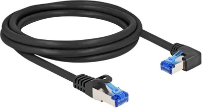 Productafbeelding van Delock - Netwerkkabel - RJ-45 (M) recht, naar RJ-45 (M) met rechter hoek - 2 meter - 6 mm - S/FTP - CAT 6a - halogenvrij, zonder haak - Zwart