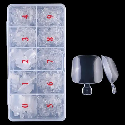 Produktbild von 500 Stück Kunstnägel in einer Box – Transparentes Acryl – 10 Größen – Nagelspitzen – Nageldesign – Vollabdeckung – Künstliche Fingernägel