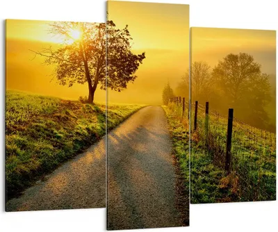Produktbild von Bild auf Leinwand - Leinwandbild - Feld Straße Baum - 130x100cm - Wand Bild - Wanddeko - Leinwanddruck - Bilder - Kunstdruck - Wanddekoration - Leinwand bilder - Wandkunst - CB130x100-3851