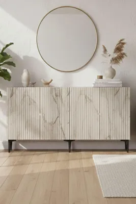 Produktbild von Skye Decor, Hochwertiger Konsolentisch, 180 cm, Weiß & Travertin, 100% Melamin