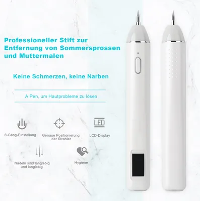 Produktbild von OKWISH Hautmarker Stift Laser Plasma Mückenentferner Set mit austauschbaren Nadeln, tragbares USB Maulwurf Entferner Set für , Muttermale, Punkte
