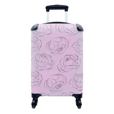 Produktbild von MuchoWow® Koffer Handgepäck Trolley Rollkoffer Kleine Reisekoffer mit 4 Rollen - Rosen - Rosa - Muster - Pastell - Strichzeichnung - Cabin Size < 55x40x23 cm & 55x40x20 cm - Fotokoffer - Kabinenkoffer - Boardgepäck - Reise-Box - Reisekoffer - Reisegepäck - Koffer mit Bild - Trolley für Kinder