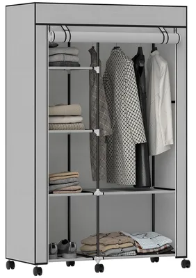 Productafbeelding van Stoffen kledingkast, opbergoplossing, 6 planken, 1 kledingstang, lichtgrijs