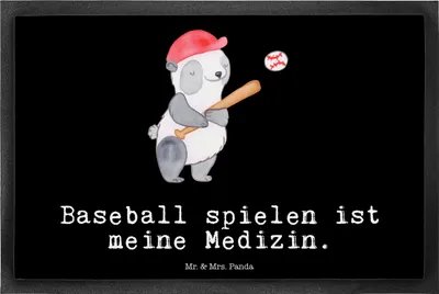 Produktbild von Mr. & Mrs. Panda Bodenvorleger Panda Baseball spielen 40 x 60 cm - Schwarz - Geschenk, Baseballplatz, Schmutzfangmatte, Match, Fußabtreter, fußmatte, Gummimatte