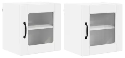 Immagine prodotto di vidaXL Armadietto a muro in vetro PORTO, 2 pezzi, bianco, 40 x 31 x 40 cm, materiale a base di legno