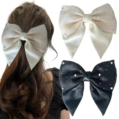 Produktbild von 2-teiliges Set aus Haarschleifen mit Strasssteinen für Damen und Mädchen, Haarspangen aus Satin