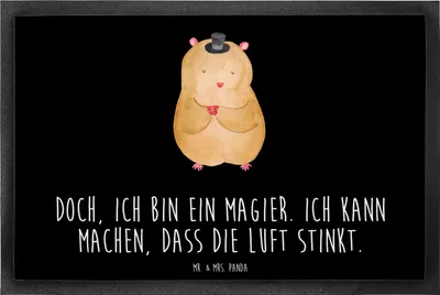 Produktbild von Mr. & Mrs. Panda Gummimatte Hamster Hut 60 x 90 cm - Schwarz - Geschenk, Schmutzfangmatte, teppichmatte, Zauberer, Schmutzmatte, Zwerghamster, Zylinder, Lustige Sprüche