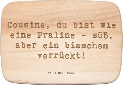 Produktbild von Mr. & Mrs. Panda Schneidebrett Holz Spruch Cousine Praline - Transparent - Geschenk, Verrückt, Handarbeit, vesperbrett, Familie, Holzbrett, Küchenbrett, Bindung, Süß