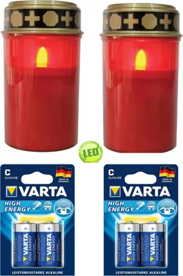 Produktbild von LED-Grablicht Ewiges Licht Grabkerze 2er Set mit Varta Alkaline Flackereffekt
