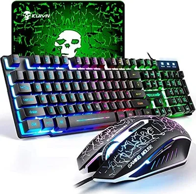Produktbild von UK Layout Gaming -Tastatur -Maus -Sets Regenbogen -Hintergrundbeleuchtung ergonomisch USB 2400 DPI 6 Tasten Optische LED -LED -PC/Computer/Laptop/Xbox