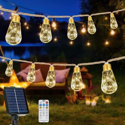 Obrázok produktu pre Vonkajšie osvetlenie Azomor na solárnu energiu s 16 žiarovkami a diaľkovým ovládaním pre záhradu a oslavy