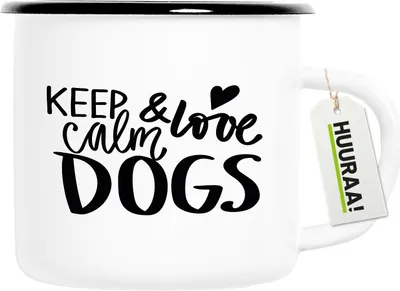 Produktbild von Huuraa Emaille Tasse Keep calm and love Dogs 300ml Vintage Campingbecher Geschenkidee