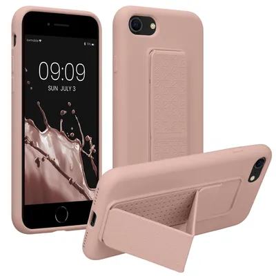Produktbild von kwmobile Handyhülle für Apple iPhone SE (2022) / SE (2020) / 8 / 7 Hülle - TPU Silikon Case mit Fingerhalter und Stand - Schutzhülle Cover in Altrosa
