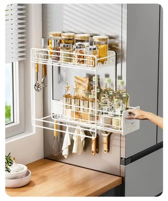 Zdjęcie produktu dla Elzusha - Magnetyczna półka na przyprawy do lodówki, organizer, biały, z wysuwanymi półkami