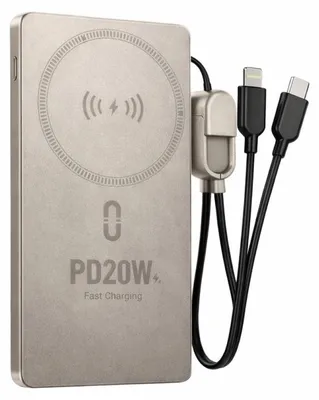 Immagine prodotto di Powerbank a ricarica rapida da 5000 mAh e 20 W con USB-C, USB-A, QC 3.0 e ricarica wireless