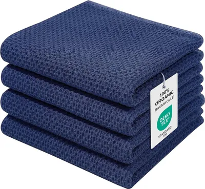 Produktbild von Moosfor Geschirrtücher 100% Baumwolle 4er Set Marine Blau 32x72cm