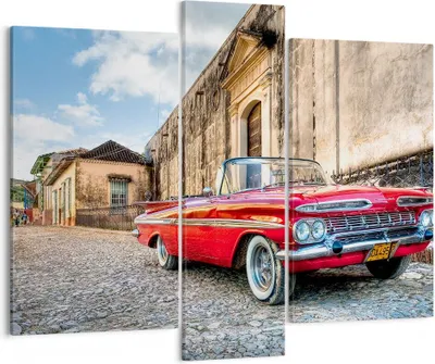 Produktbild von Bild auf Leinwand - Leinwandbild - Auto Klassiker Kuba Chevrolet - 95x80cm - Wand Bild - Wanddeko - Leinwanddruck - Bilder - Kunstdruck - Wanddekoration - Leinwand bilder - Wandkunst - CB95x80-0506
