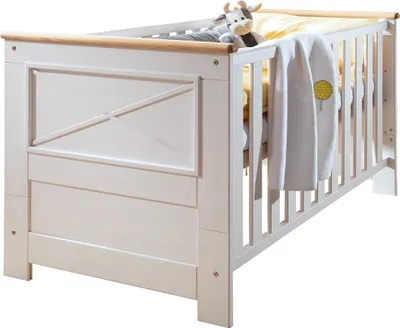 Produktbild von Babyzimmer Kinderbett Gitterbett 70x140cm Kiefer weiß mit Eiche, KOLOMEA-69