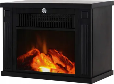 Zdjęcie produktu dla Kominek Elektryczny Led Czarny Szkło Hartowane Efekt Wypalania Drewna Metal