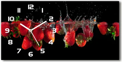 Produktbild von Wanduhr aus Glas – 60x30 cm - Glasbild - Glasuhr - Gehärtetes Glas - weisse-zeiger - Erdbeeren unter Wasser