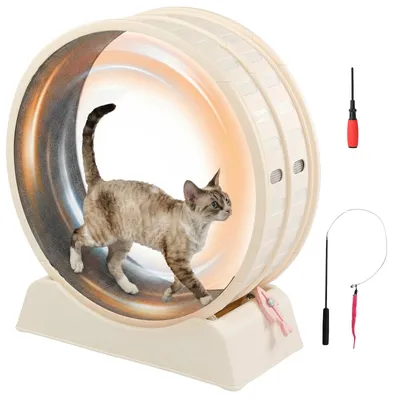 Produktbild von FCH Katzenlaufrad, Laufband für Katzen, Innendurchmesser 80cm, PP-Kunststoff, leise Laufband und Sicherheitsschloss-Design, Cremefarben