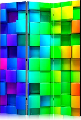 Produktbild von 3-teiliger Doppelseitiger Vlies Paravent - Colourful Cubes 135x172 cm 3D f-A-0350-z-b