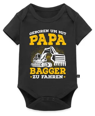 Produktbild von Spreadshirt Geboren Um Mit Papa Bagger Zu Fahren Kurzarm Tages Baby Body, 80 (9-12 M.), Schwarz