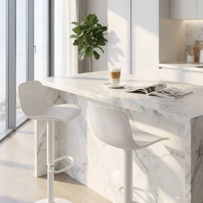 Immagine prodotto di Milani Home - sgabello bar in plastica e acciaio, bianco, girevole, altezza regolabile, 44 x 45 x 81/102 cm